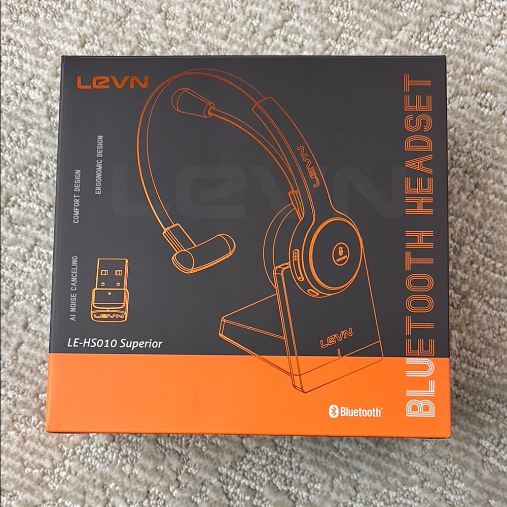LEVN Bluetooth wireless Headset with mic and Noise Cancellation.